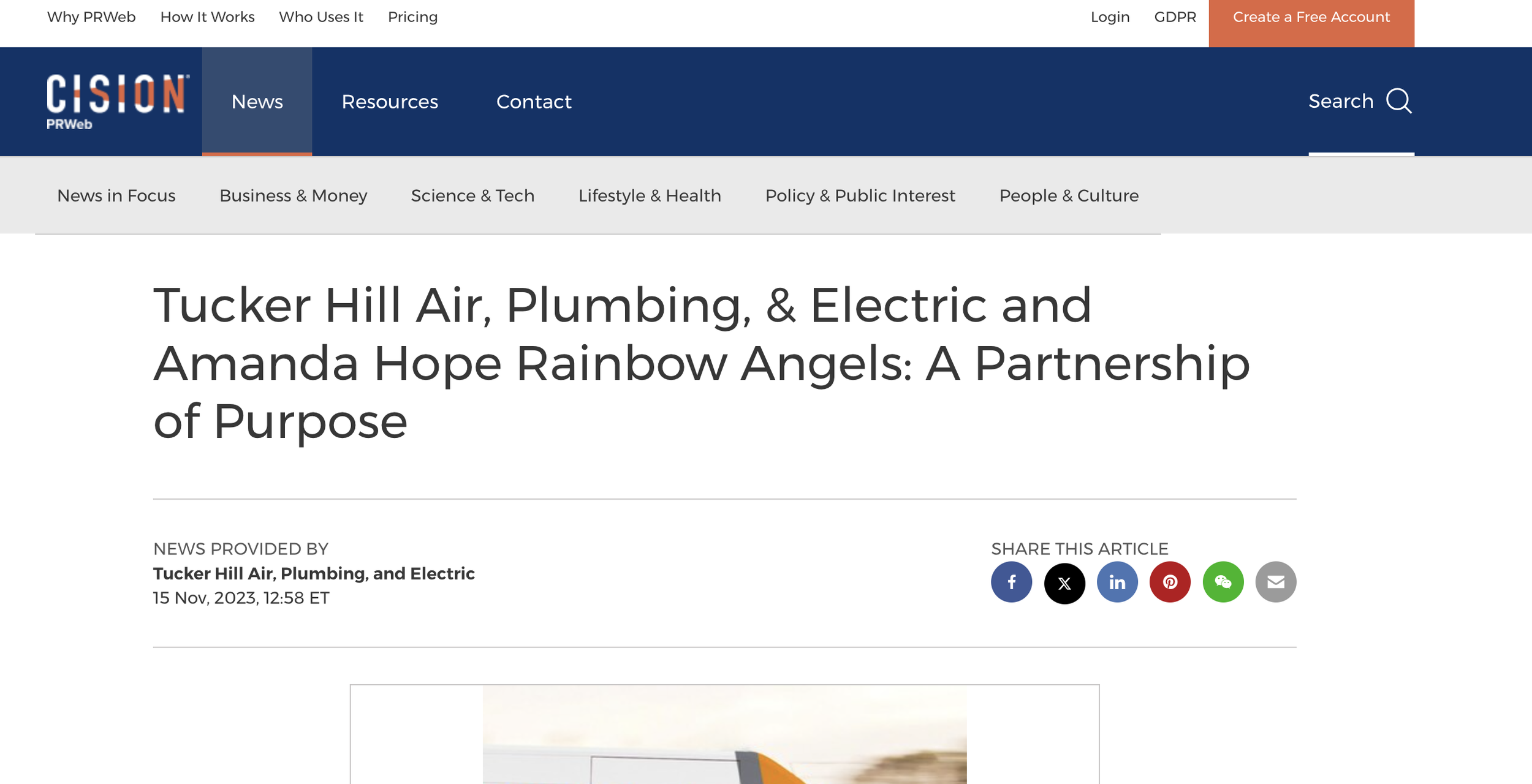 PR Web: Tucker Hill Air, Plumbing, &amp; Electric and Amanda Hope Rainbow Angels: A Partnership of Purpose