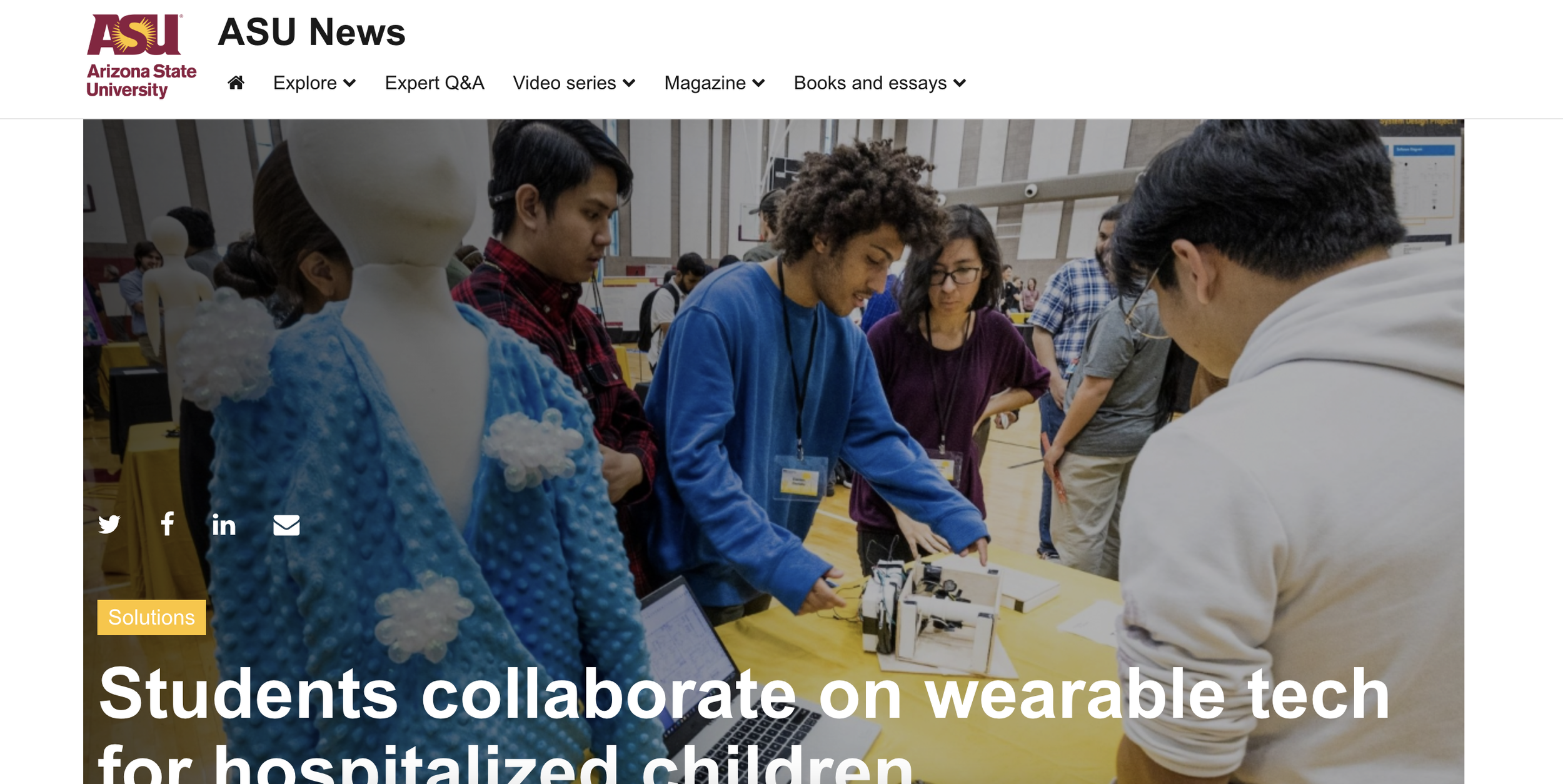 ASU News: Students collaborate on wearable tech for hospitalized children (Copy)