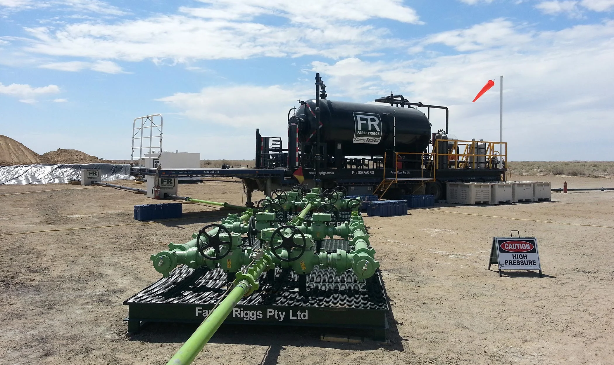 Showcase Farley Riggs drilling machine equipment green pipes