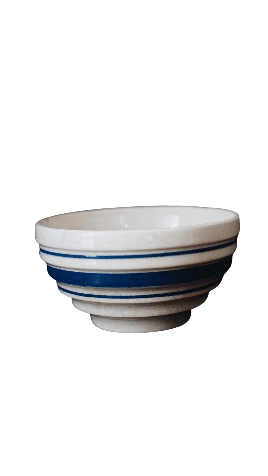 blue striped ceramic bowl