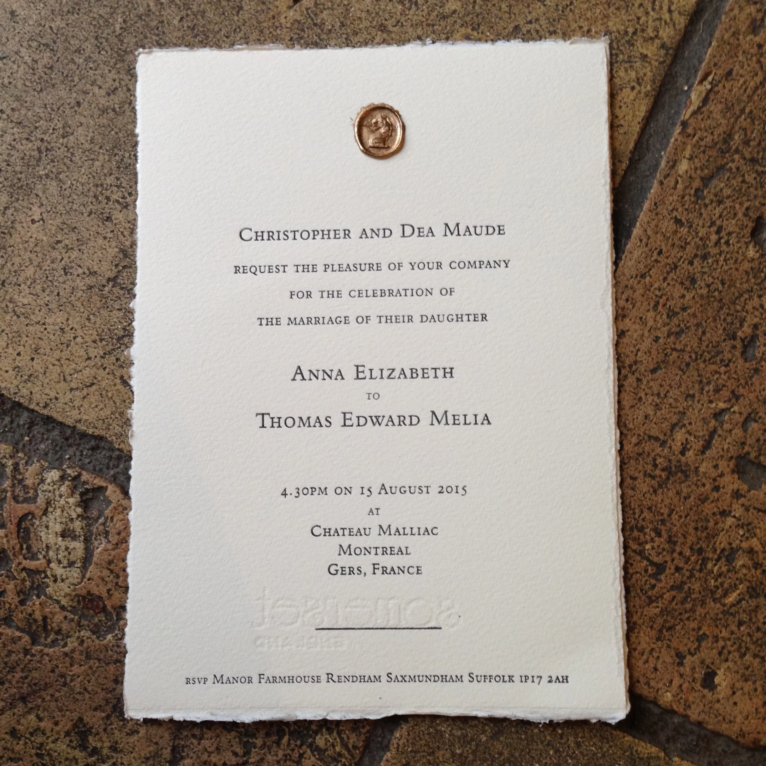 Wedding invitations on Somerset Velvet cotton rag paper . . .