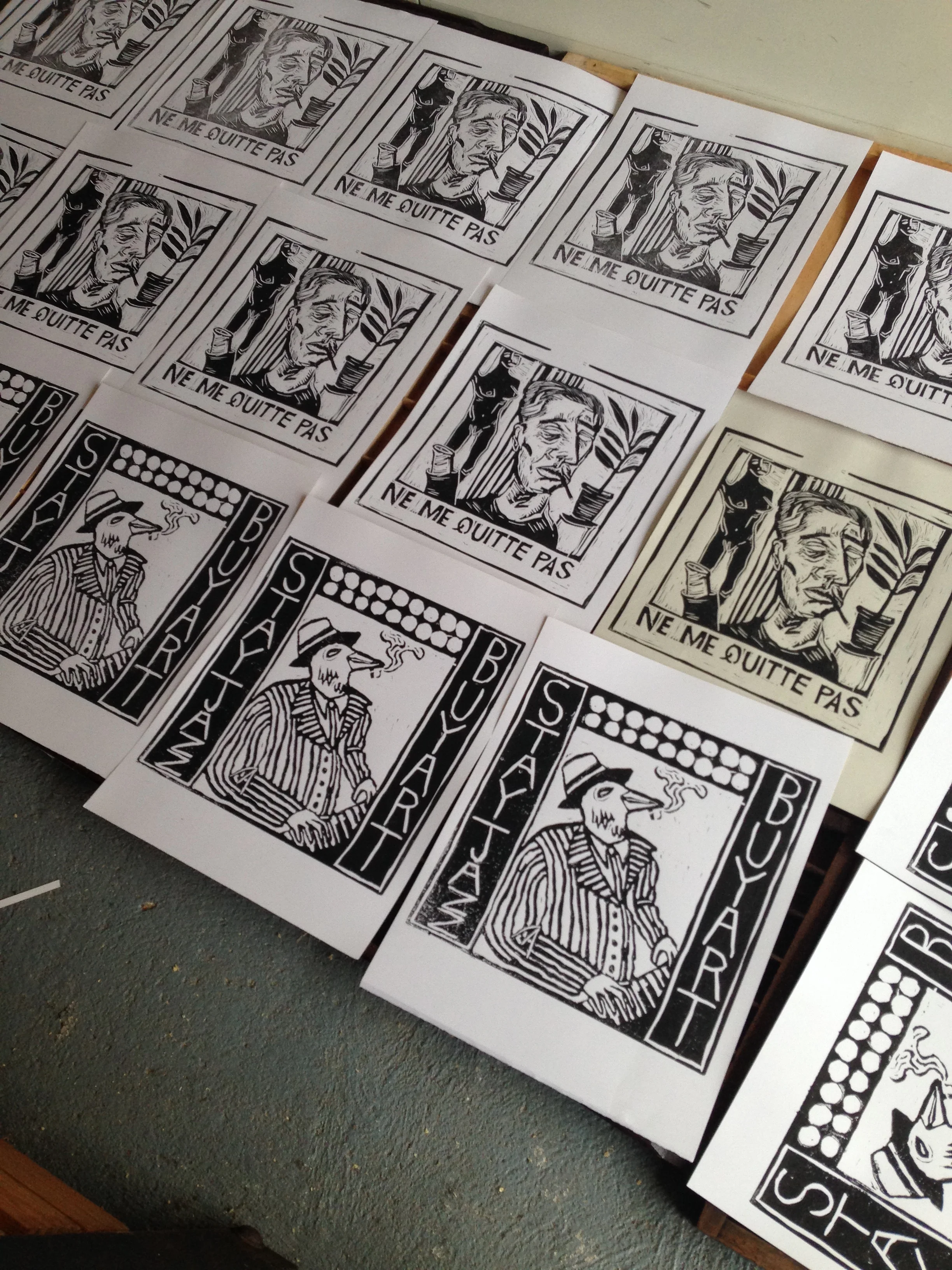 Limited edition of woodcuts, printed on Farley proofing press for our favourite artists, Stevie Dix and Thom Trojanowski Hobson.