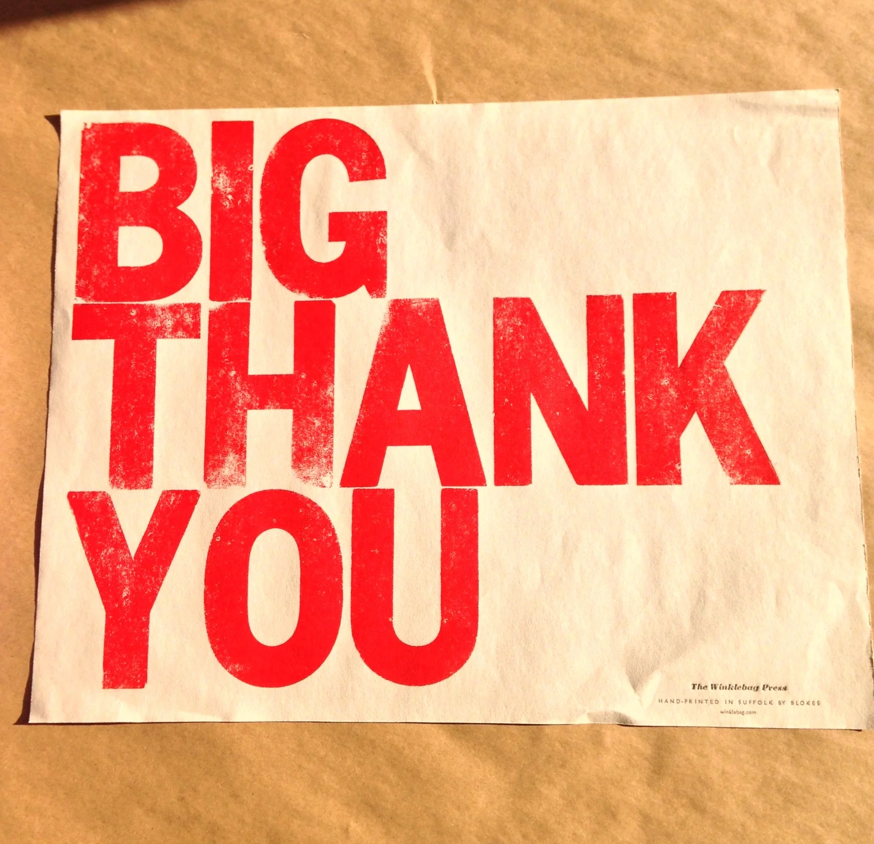 A really Big Thank You, printed on A3 sugar paper