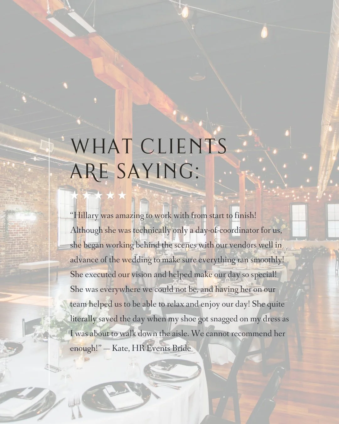 ✨ &ldquo;Hillary was amazing to work with from start to finish! Although she was technically only a day-of-coordinator for us, she began working behind the scenes with our vendors well in advance of the wedding to make sure everything ran smoothly! S