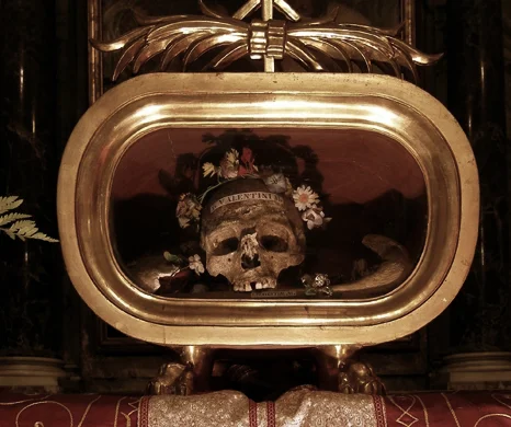 Allegedly the skull of St Valentine, in the Basilica di Santa Maria in Cosmedin, Rome.