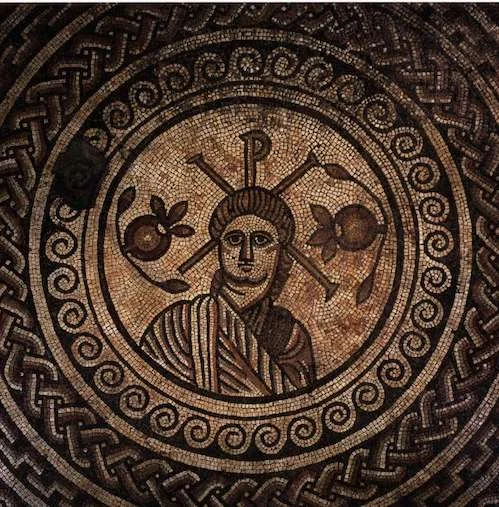 Mosaic from Hinton St Mary, now at the British Museum. 4th century.
