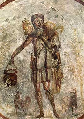 Christ the Good Shepherd . Fresco in the Catacomb’s of St Callisto. 3rd century.