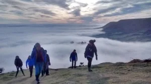 Emerging from the mists of the Olchon Valley on the Cat’s Back