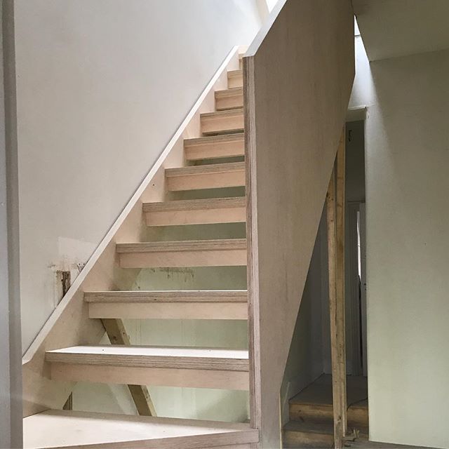 Bespoke open tread birch faced plywood staircase to connect existing house to new loft conversion in #se4 #loft #refurbishment #construction #plywood #stairs