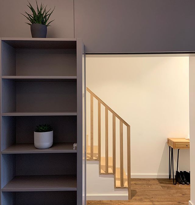 Sneak peak of new bespoke oak staircase and hidden pocket door incorporated into bespoke joinery near completion in #se4 #refurb #staircase #bespokejoinery #construction #woodfloors