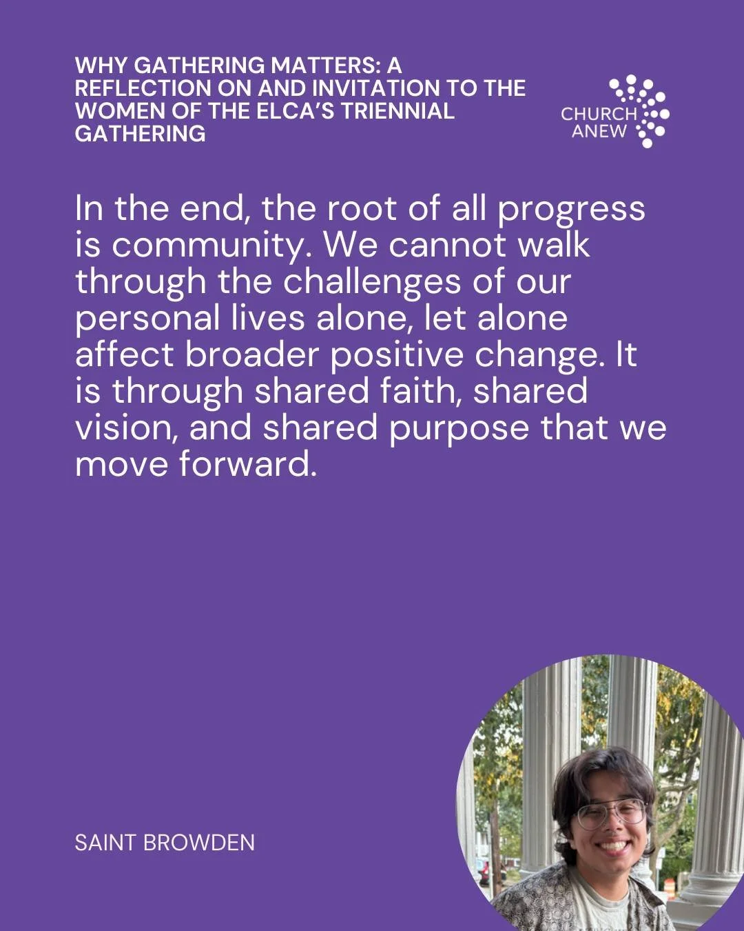 Assistant to the Executive Director of WELCA and Lutheran Volunteer Corps fellow Saint Browder shares their excitement and hope as they prepare for the WELCA Triennial Gathering in Des Moines in 2026. Link in bio!