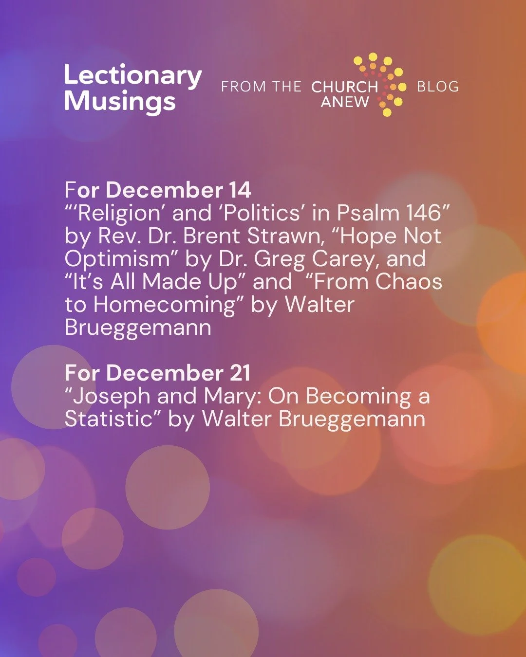 We offer a a short list from our blog that can help you think through preaching the lectionary over the coming weeks, including some starter ideas for your Christmas sermon! Link in bio!