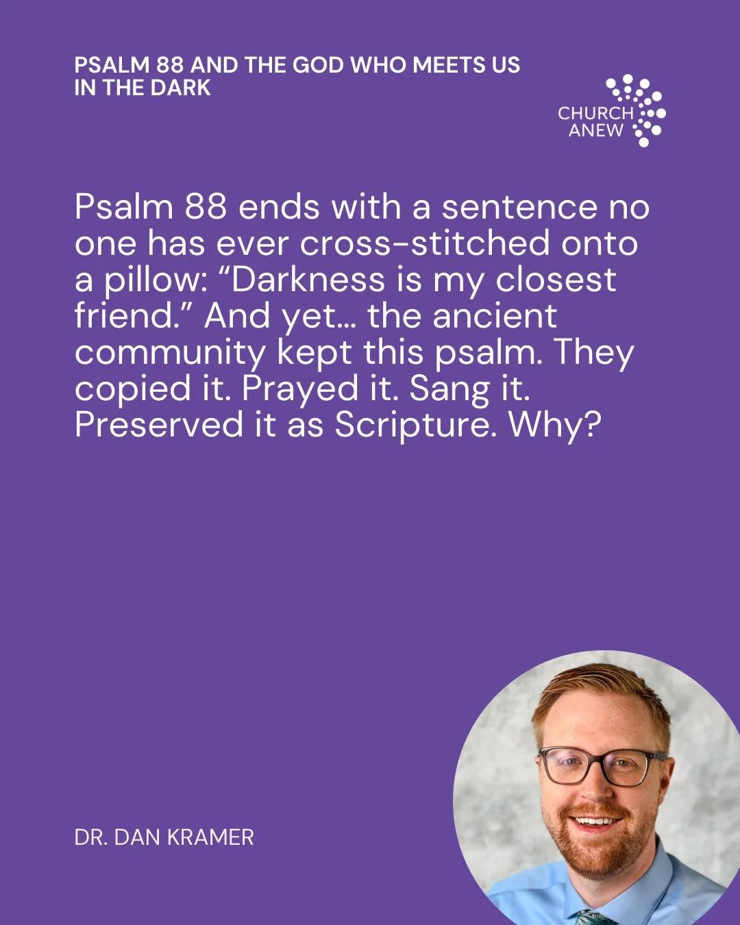 Dan Kramer, family physician and divinity school graduate, reflects on the importance of honesty in times of suffering and doubt&ndash;and what those times reveal about God. Link in bio!