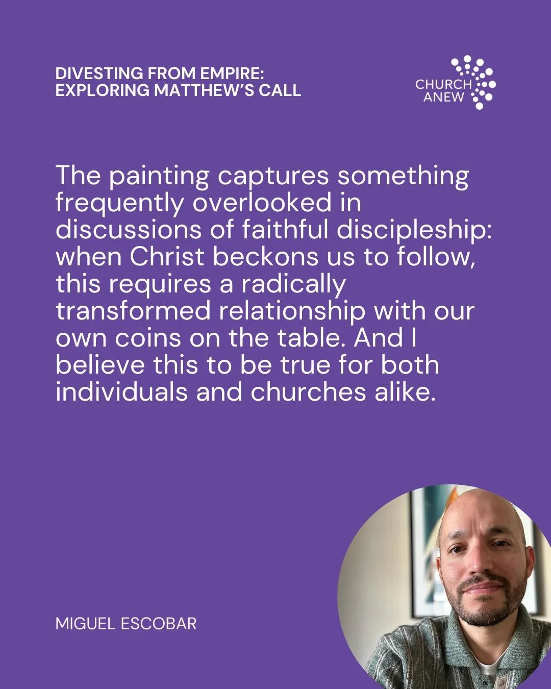 In a deep exploration of the artistry in Caravaggio&rsquo;s "The Calling of Saint Matthew," priest and author Miguel Escobar invites us to consider our own complicity within oppressive systems and Jesus&rsquo; provocation to change. Read mo