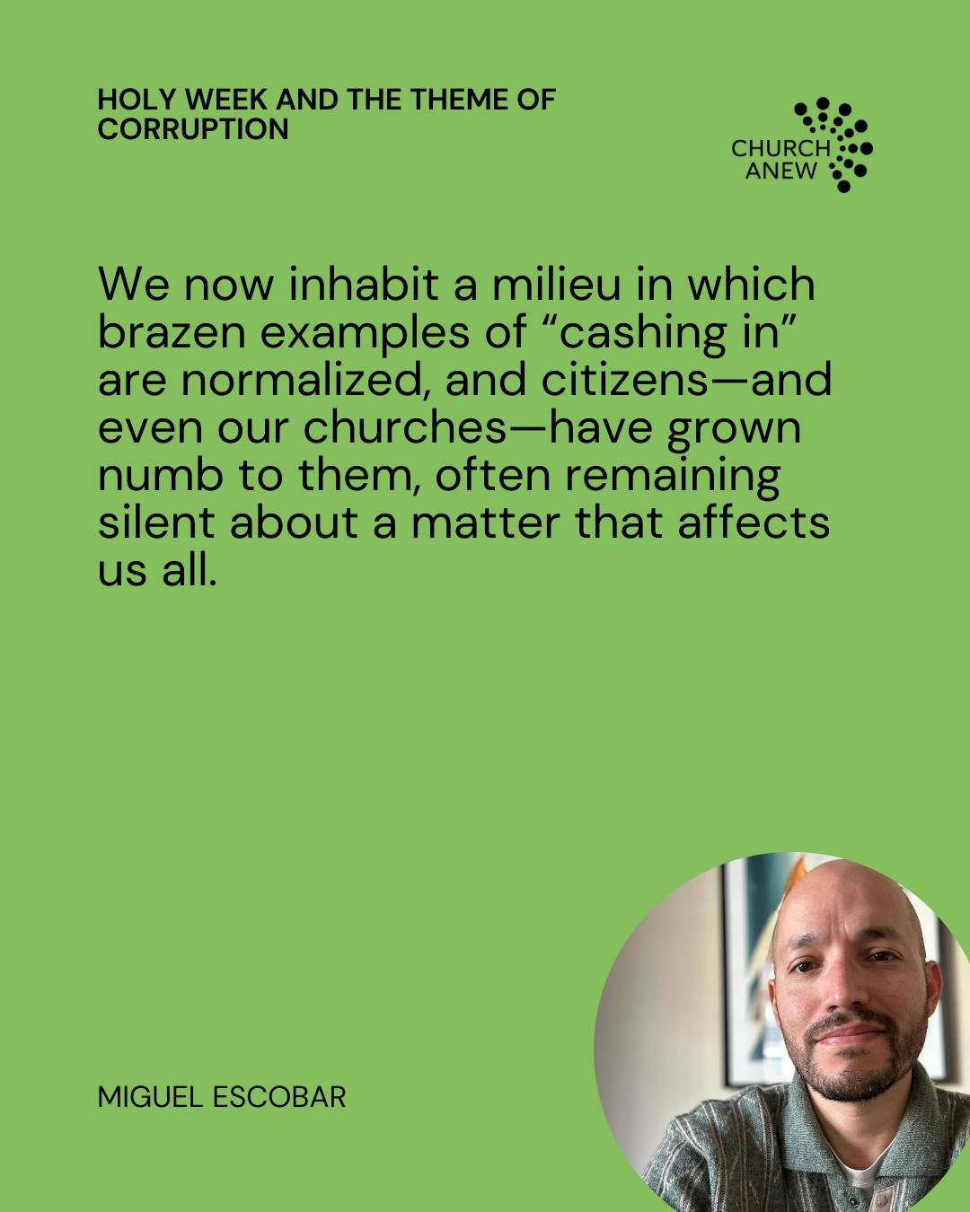 Rev. Miguel Escobar draws our attention to the stark contrast between fiscal corruption and sacrificial self-offering in the passion narratives (and in our own modern politics!). Read more at the link in our bio!