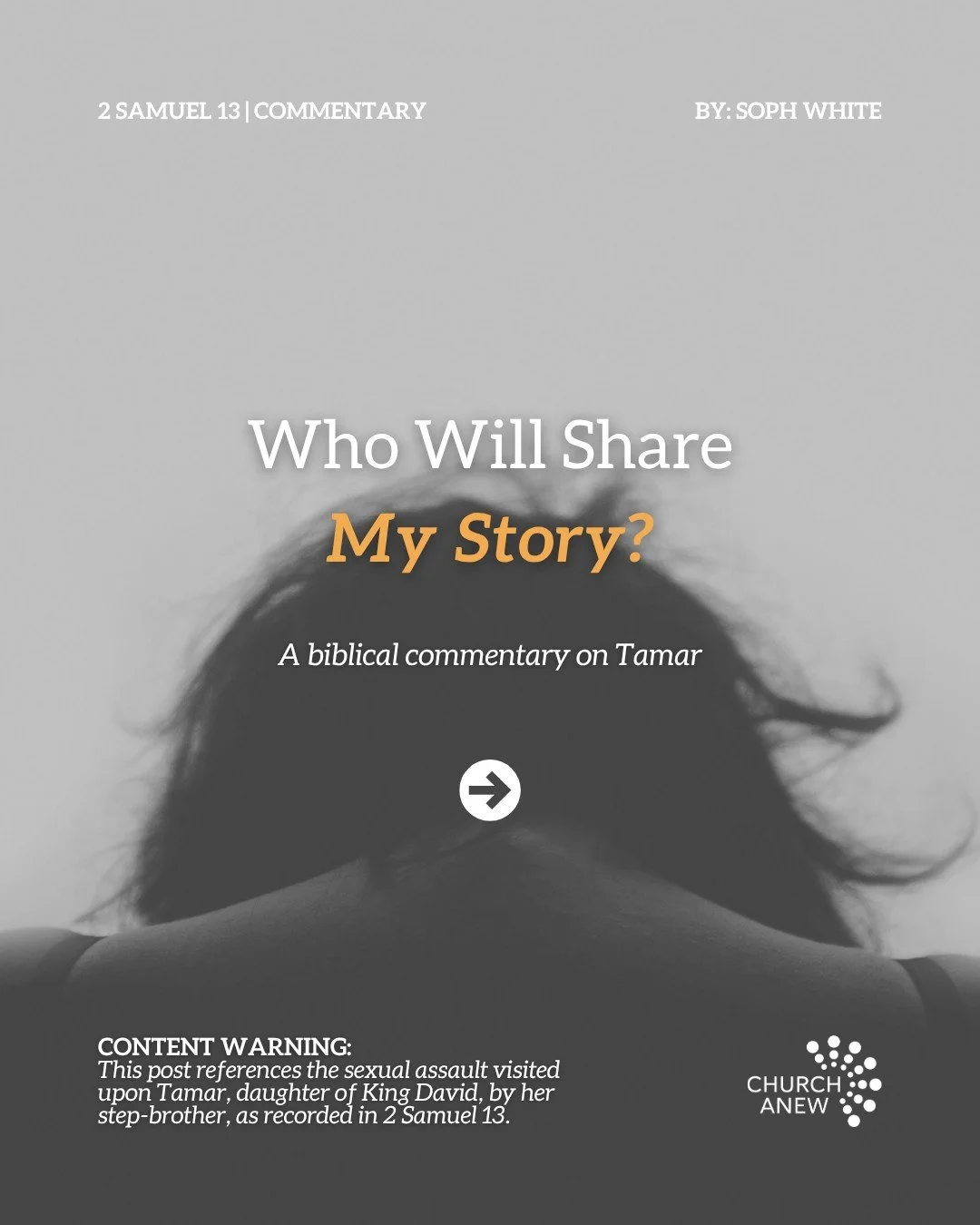 In recognition of Sexual Assault Awareness Month, Soph White offers a first-person retelling of the violence done to Tamar, daughter of David. Comment "tamar" and we will send you a link to the full article. #tamar #womenofthebible #bible