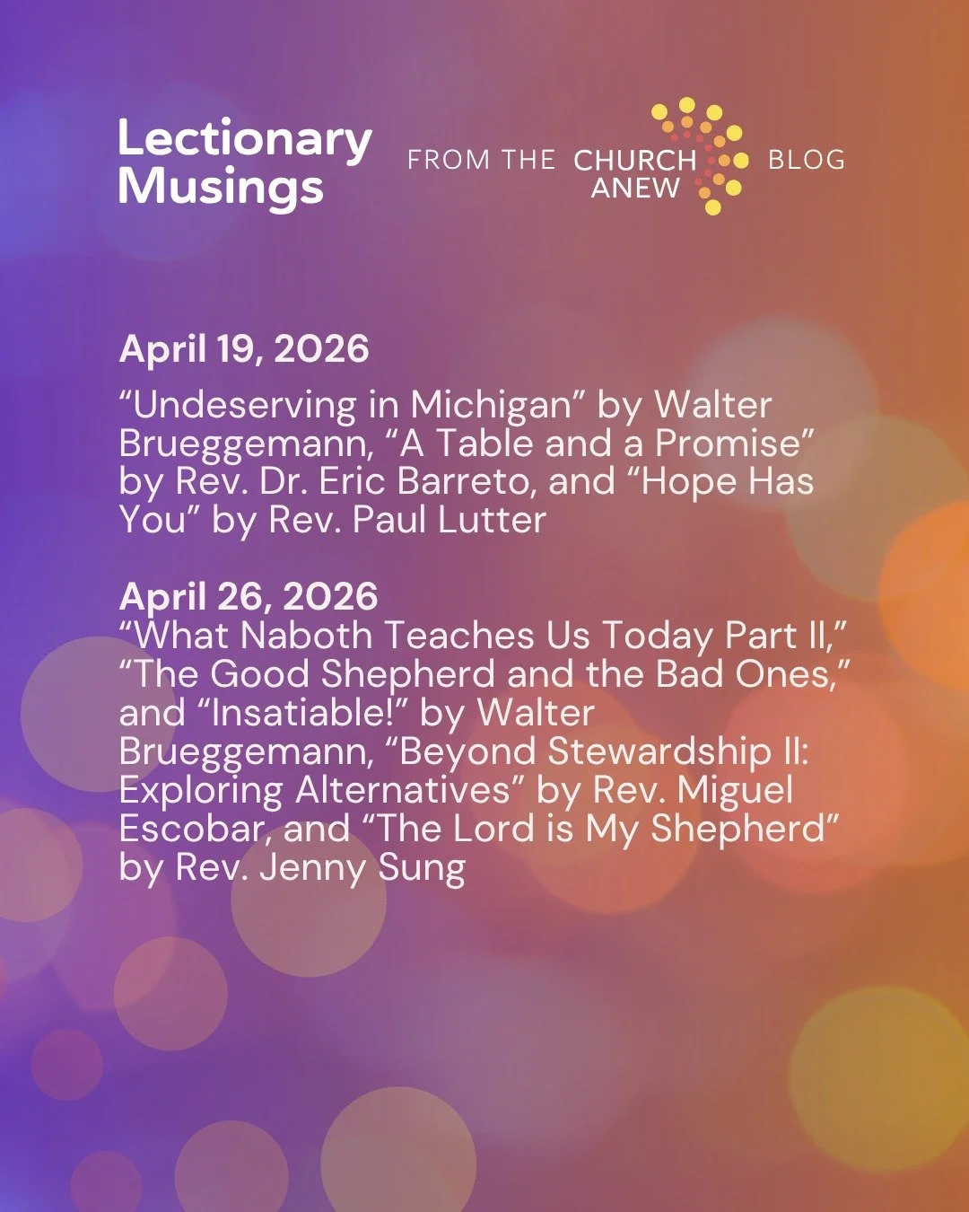 We offer a short list from our blog that can help you think through preaching the lectionary over the coming weeks. Read more at the link in our bio!