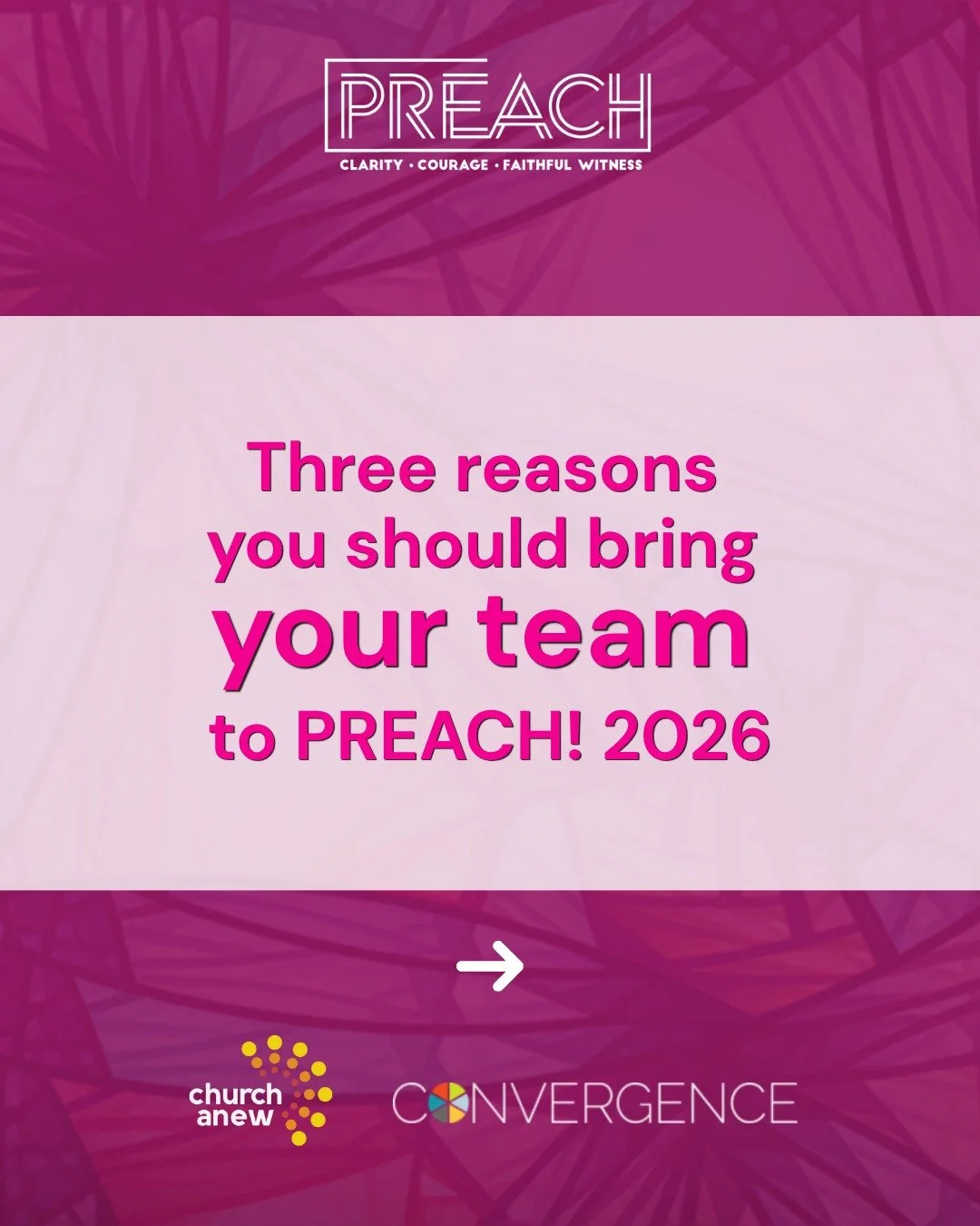 Conferences more fun when everyone participates, and we think you should consider bringing your whole team! Plus, it will save you from having to 'translate' what you learned when you return!

Join us in Minneapolis or online. Comment "PREACH&qu