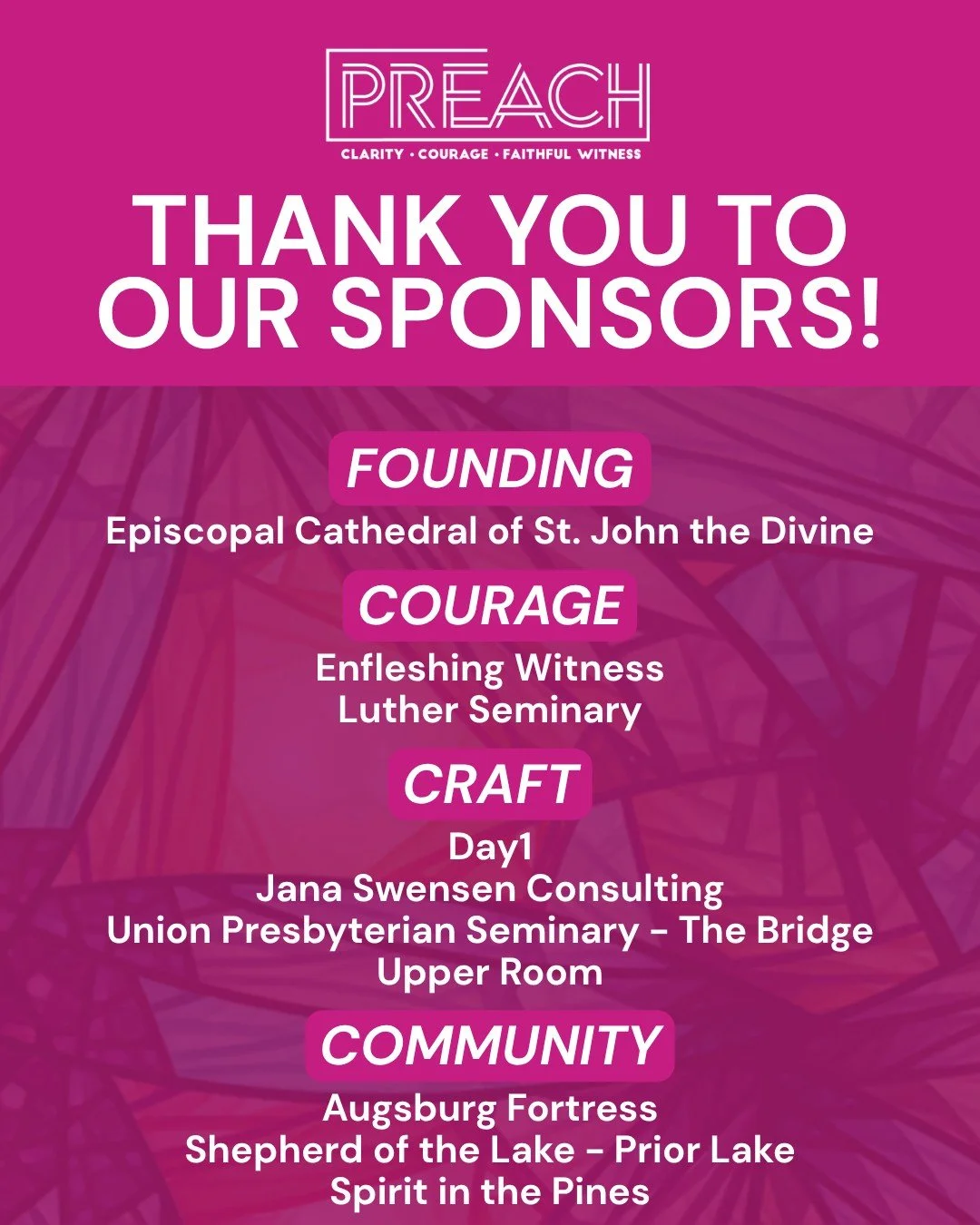 We are so grateful to our wonderful sponsors for believing in PREACH! 2026. Their trust in our vision of this new conference is invaluable as we move from dream to reality.

There's still time to join us in Minneapolis or online. Comment "PREACH