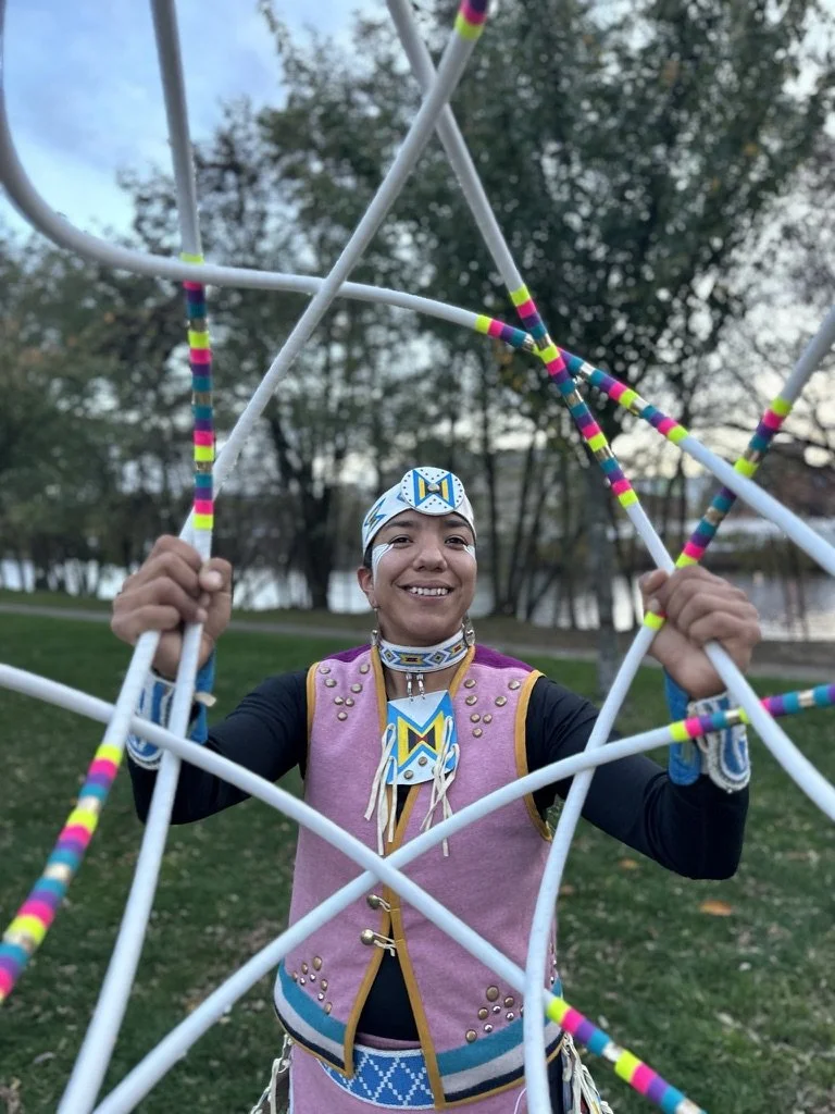 BEANY JOHN
Beany is a 2 Spirit champion Grass dancer and in March 2022 she won 2nd place at the National Hoop Dance Championships in Arizona. She is currently the only woman in Canada initiated into the Grass Dance and was initiated when she was