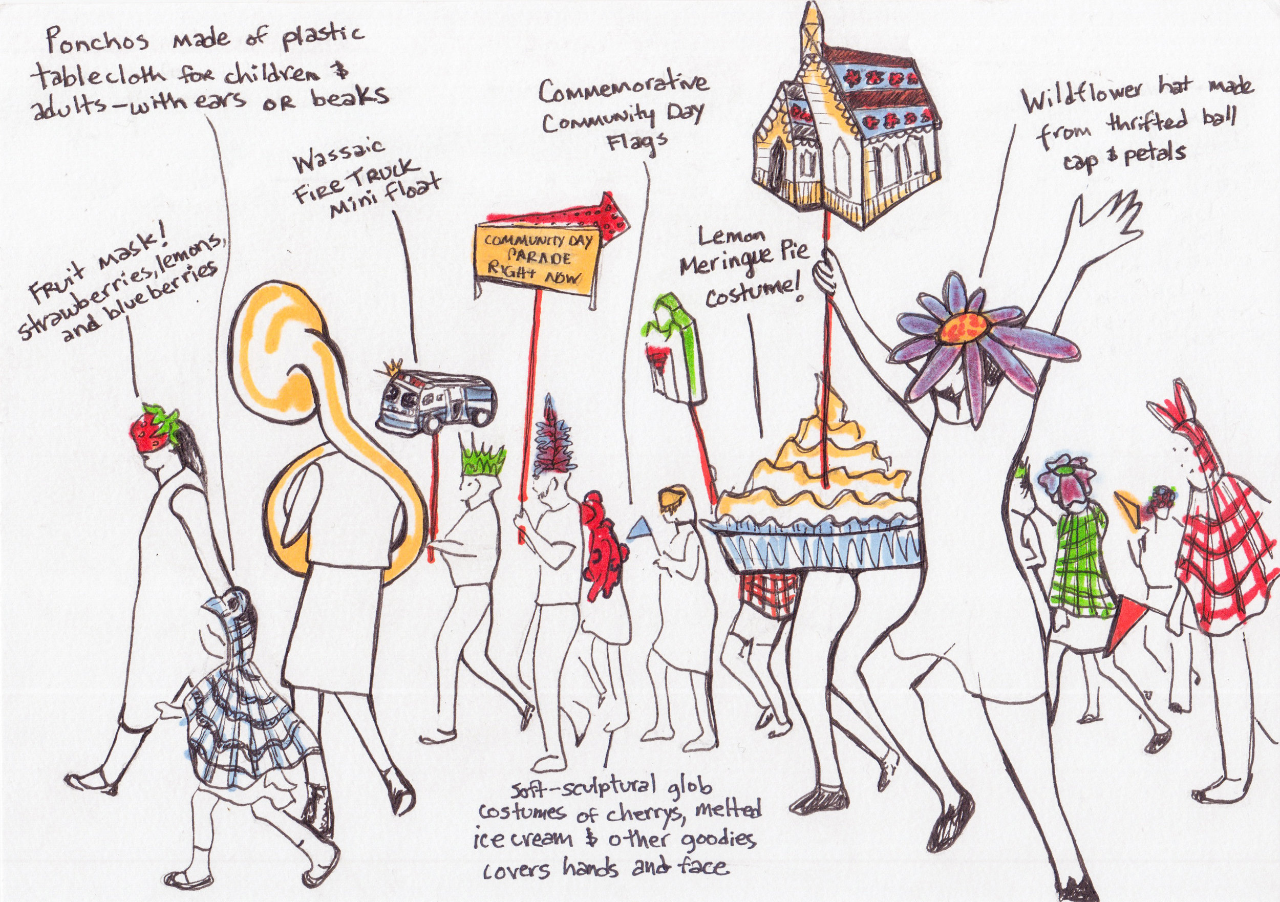 Sketch detailing theme and kinds of elements to be expected in parade.