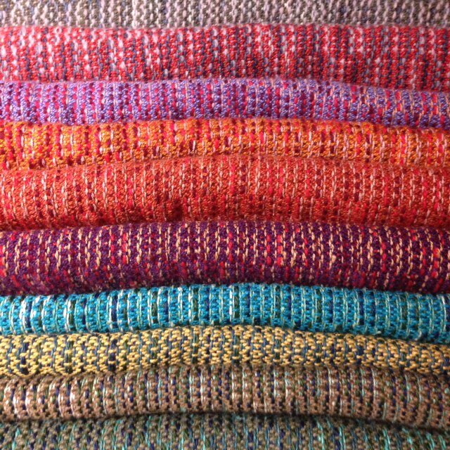 Narrow Aurora Scarves: merino wool, hand-dyed raw silk, cotton. 2019/2020 collection