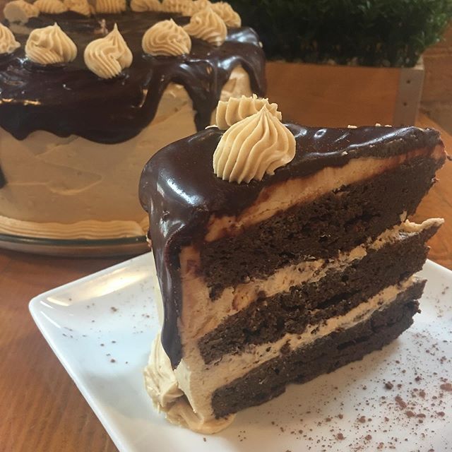 Triple Layer Brownie Cake with Peanut Butter Buttercream Frosting and Chocolate Ganache. Need we say more?