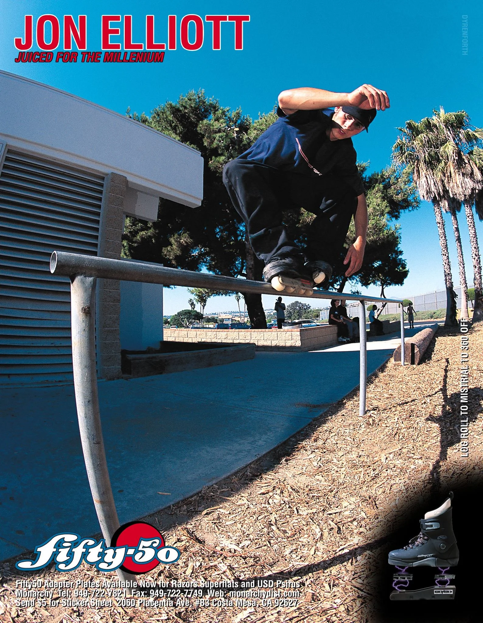 Jon Elliott was the first rider to test the 50/50 Razors adapter plates and provided a ton of feedback on how they could be improved. This ad with Jon ran in Daily Bread issue 33 around Winter 1999.