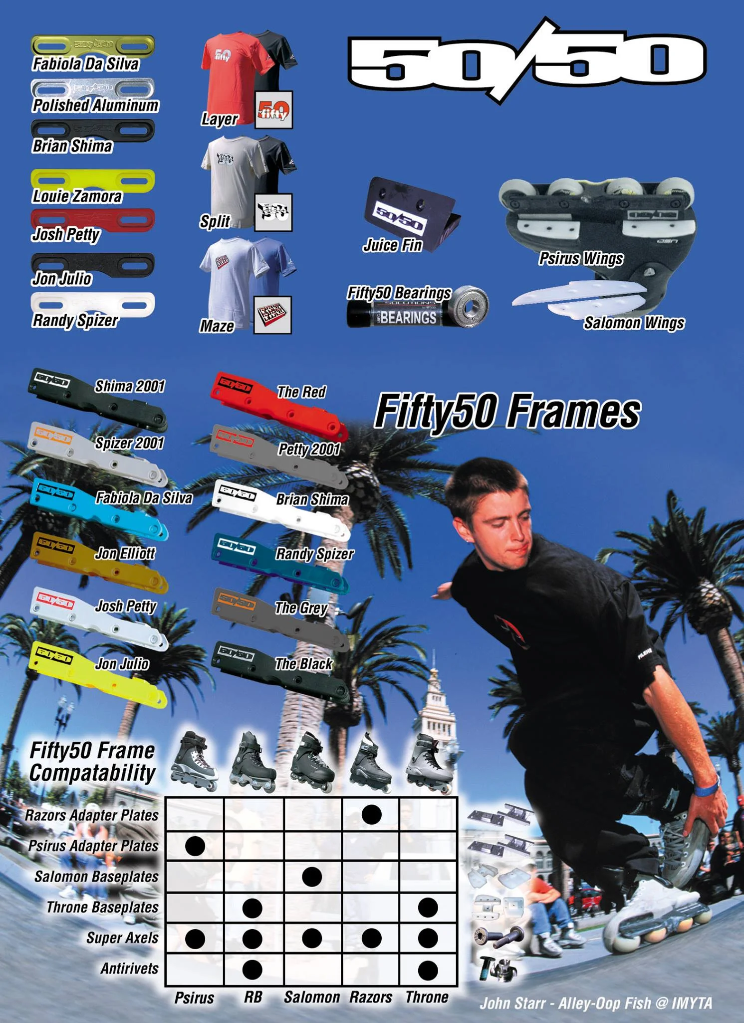 The peak of 50/50 frames was visiable in this September 2000 Skate House ad. 12 different colors. You can see the different skates that were compatible as well.