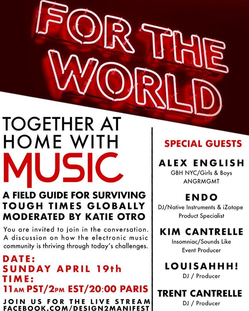 TOMORROW join us in a roundtable conversation on Sunday April 19th @ 11am PST as we discuss our music community during these challenging times. Special guests @alexenglishgnb @louisahhh @trentcantrelle @kimberlycantrelle @djendolive 🌎😷🌏😷🌍😷Join 
