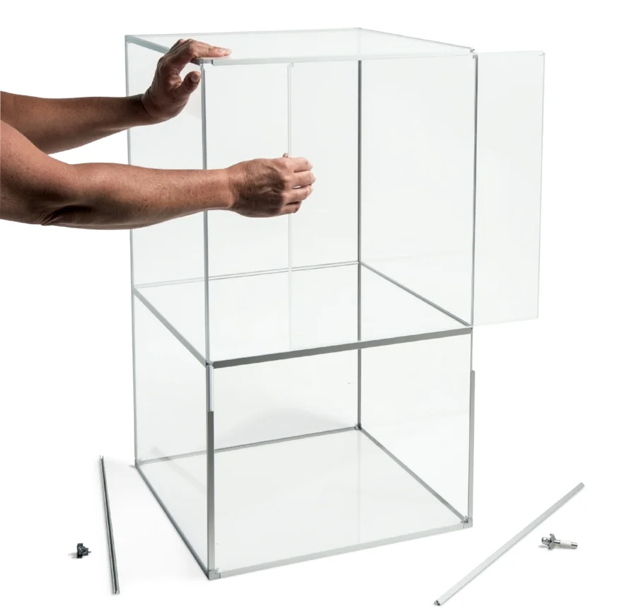 Model showing versatility, including shelving and panel removal
