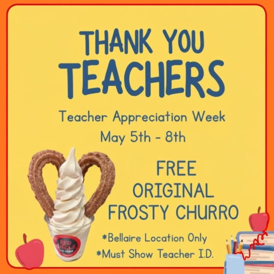🍎 Happy Teacher Appreciation Week: May 5th - 8th

You put up with all those crazy kids all year long...here&rsquo;s a little THANK YOU! 📚 ✏️ 🚌 

Enjoy our fan favorite ORIGINAL FROSTY CHURRO on us! FREE!! 🍦🍦🍦

📍 Chinatown location only
🍎 Must