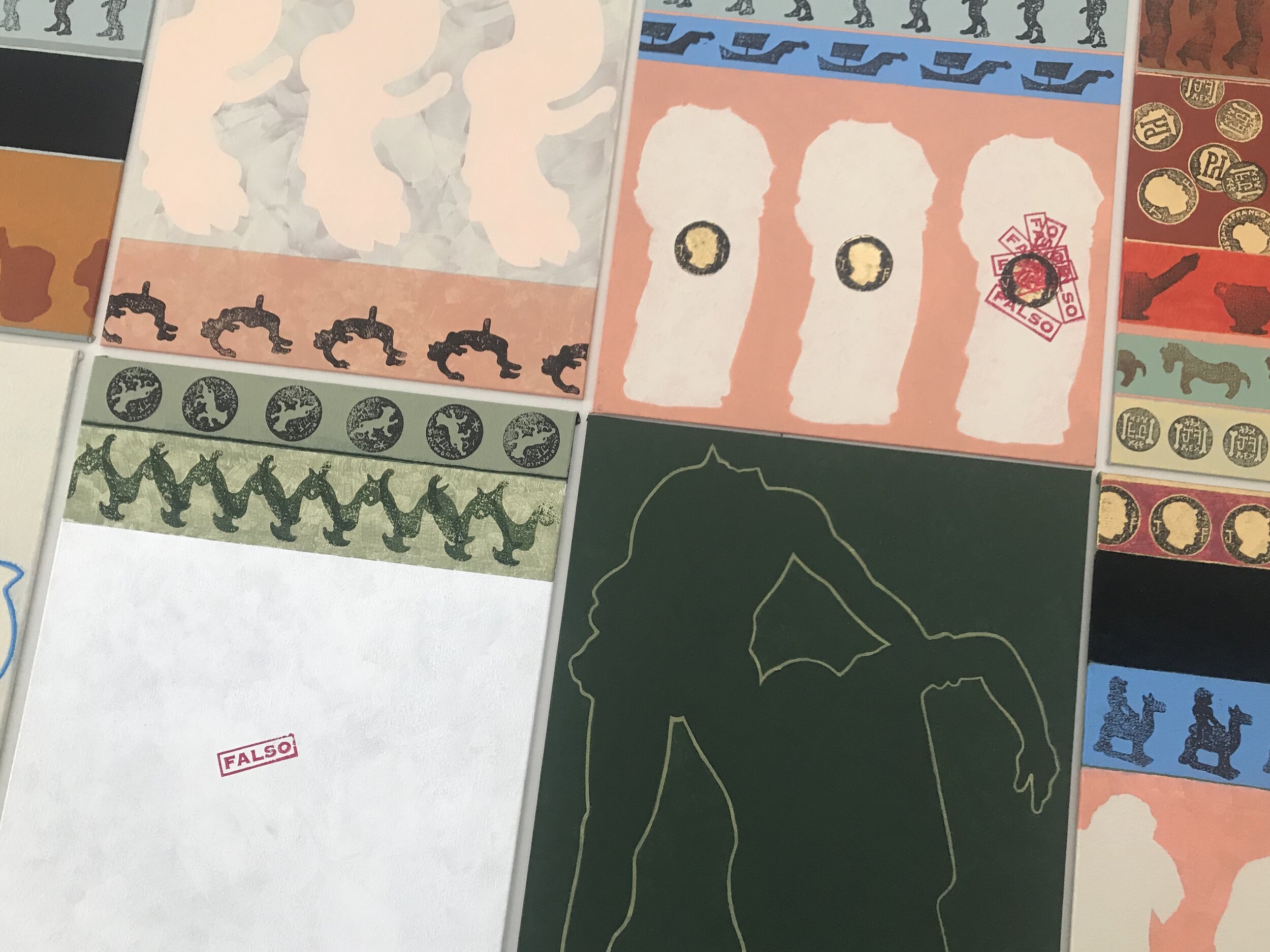 Works in progress for a painting installation.