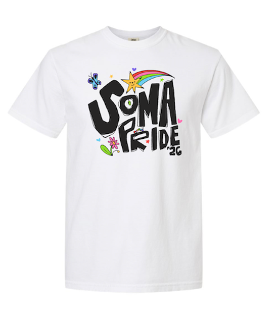 SoMa Pride 2026 T-shirt – white with sleeves, unisex
