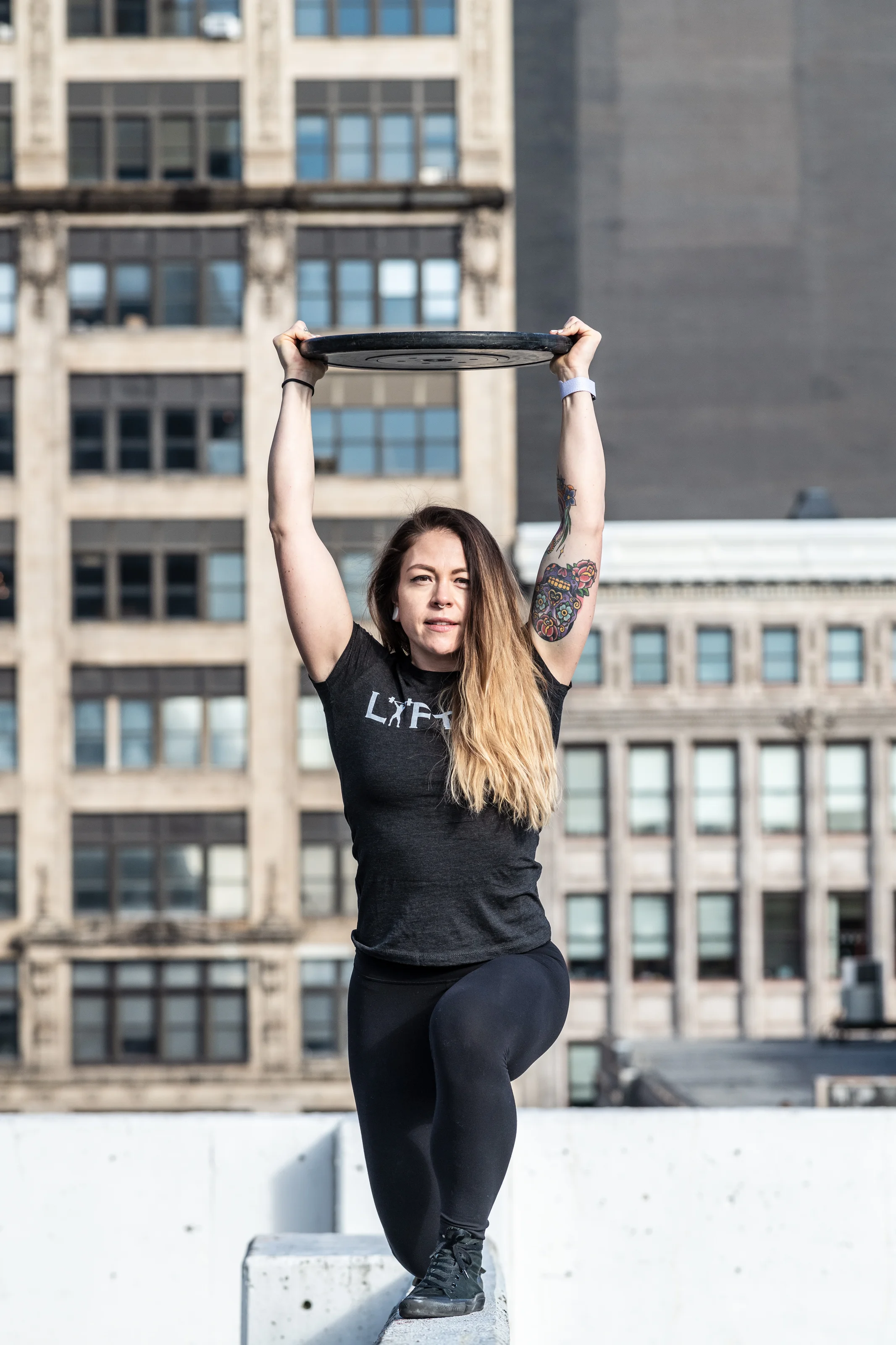 Commercial photoshoot for LYFT-RX with olympic weightlifting female athletes Morgan Vozobule and Jes Franklin in Philadelphia, PA.