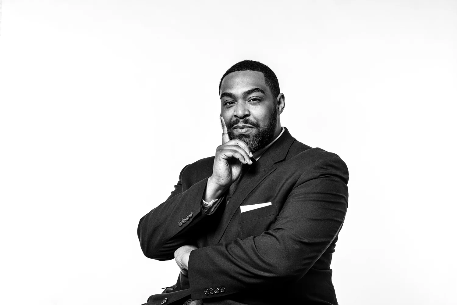 Studio portrait of Omar Woodard for the April 2019 issue of Philadelphia Magazine. Photo by Kyle Kielinski