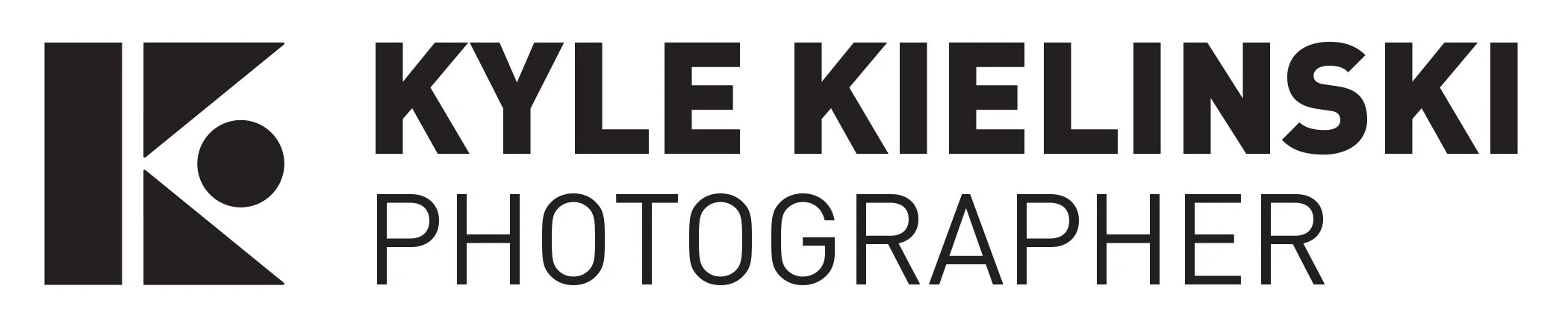 Logo for Kyle Kielinski Photographer featuring bold black text and a stylized K with a dot.
