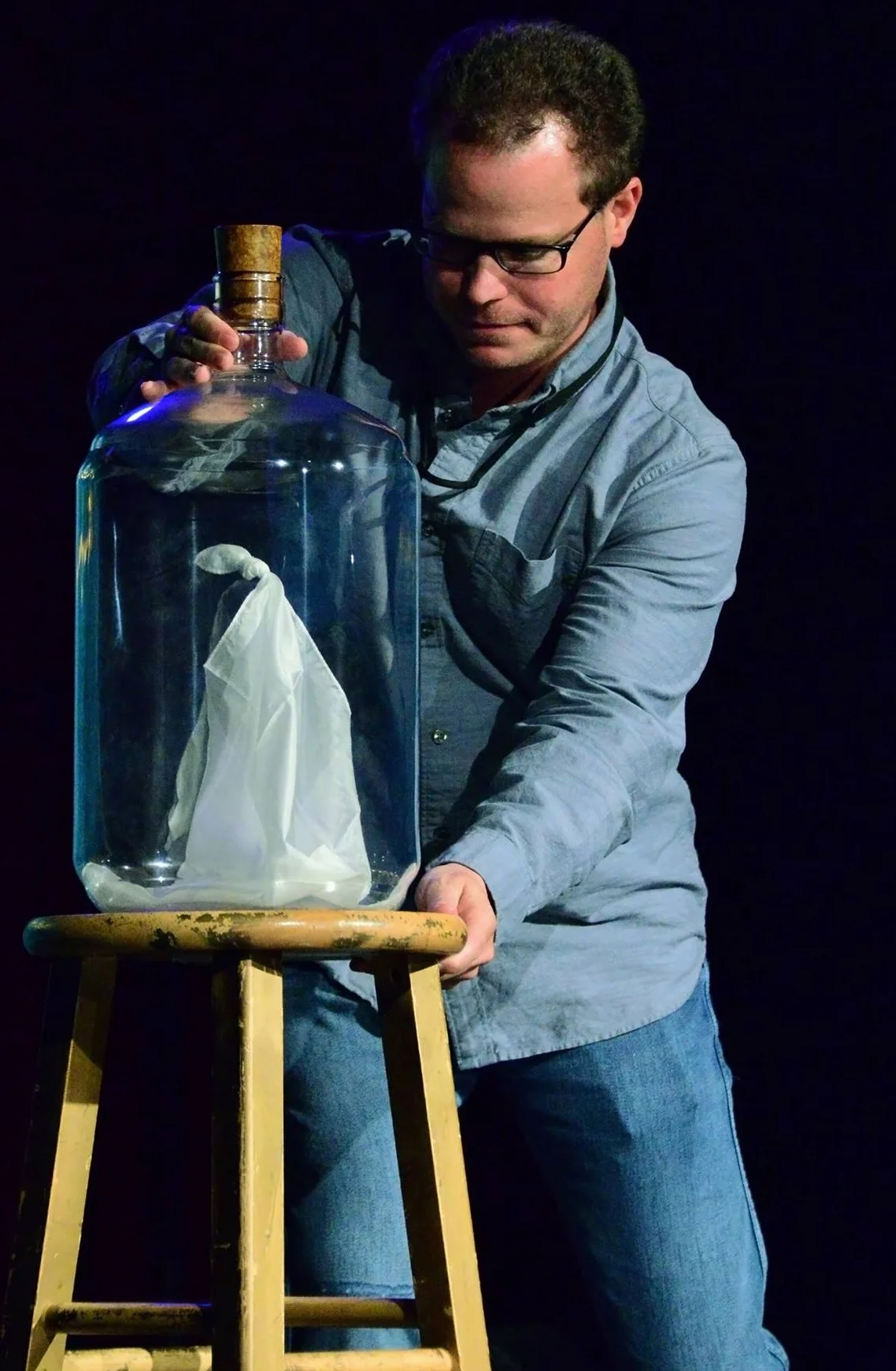 A super rare photo of me performing in glasses