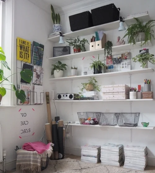 This beautiful set of office shelves are from Lisa Dawsons blog post: Easy work space update; how I got organised 
