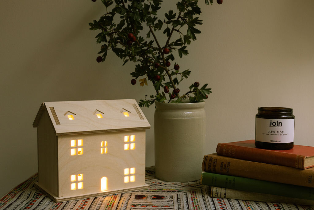 Welsh Cottage Lamp, Nightlight, Hygge Lamp, Sustainable, Wooden Rustic Lighting, LED Eco Lamp, Made in the UK