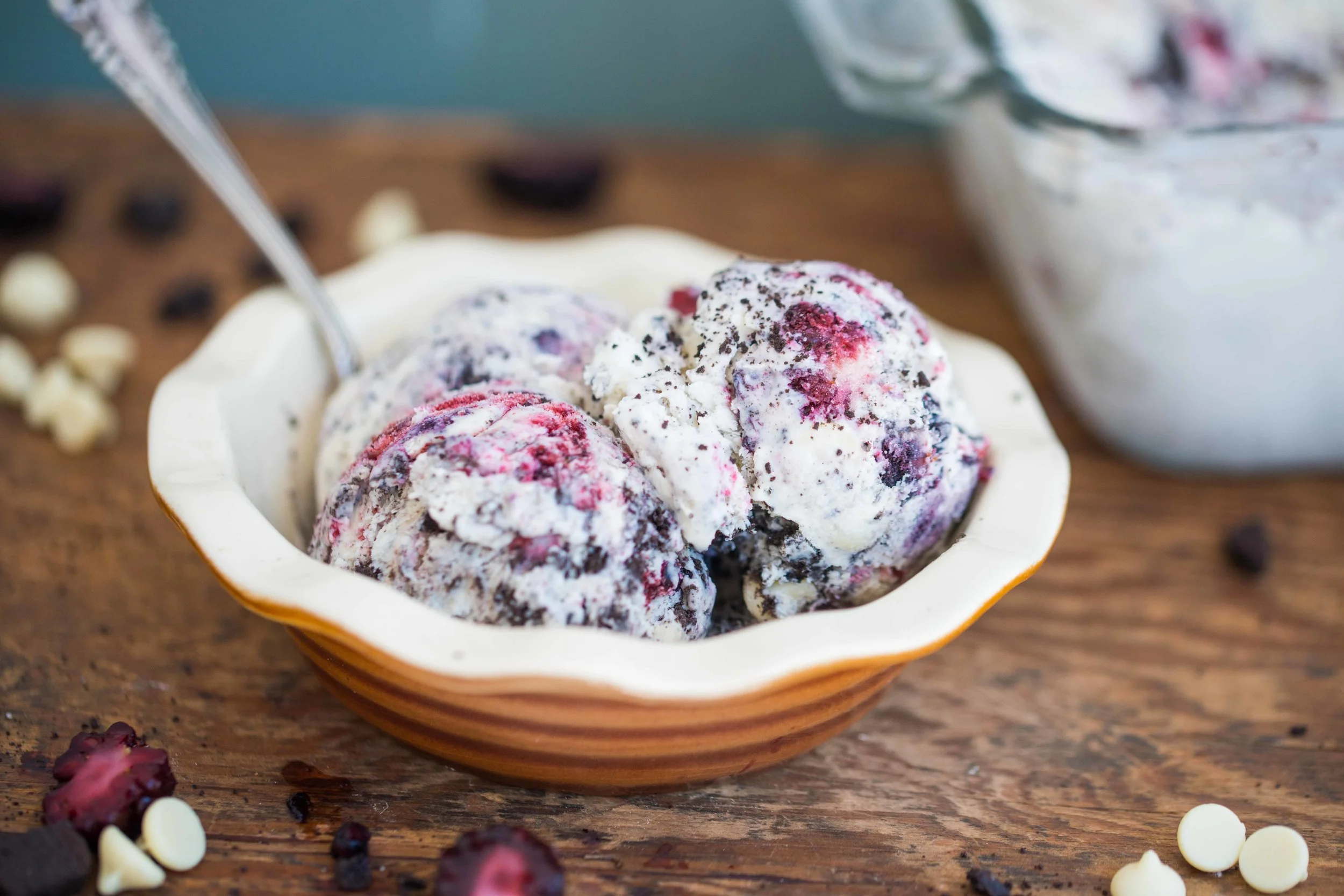 Blackberry White Chocolate Cookies and Cream Ice Cream