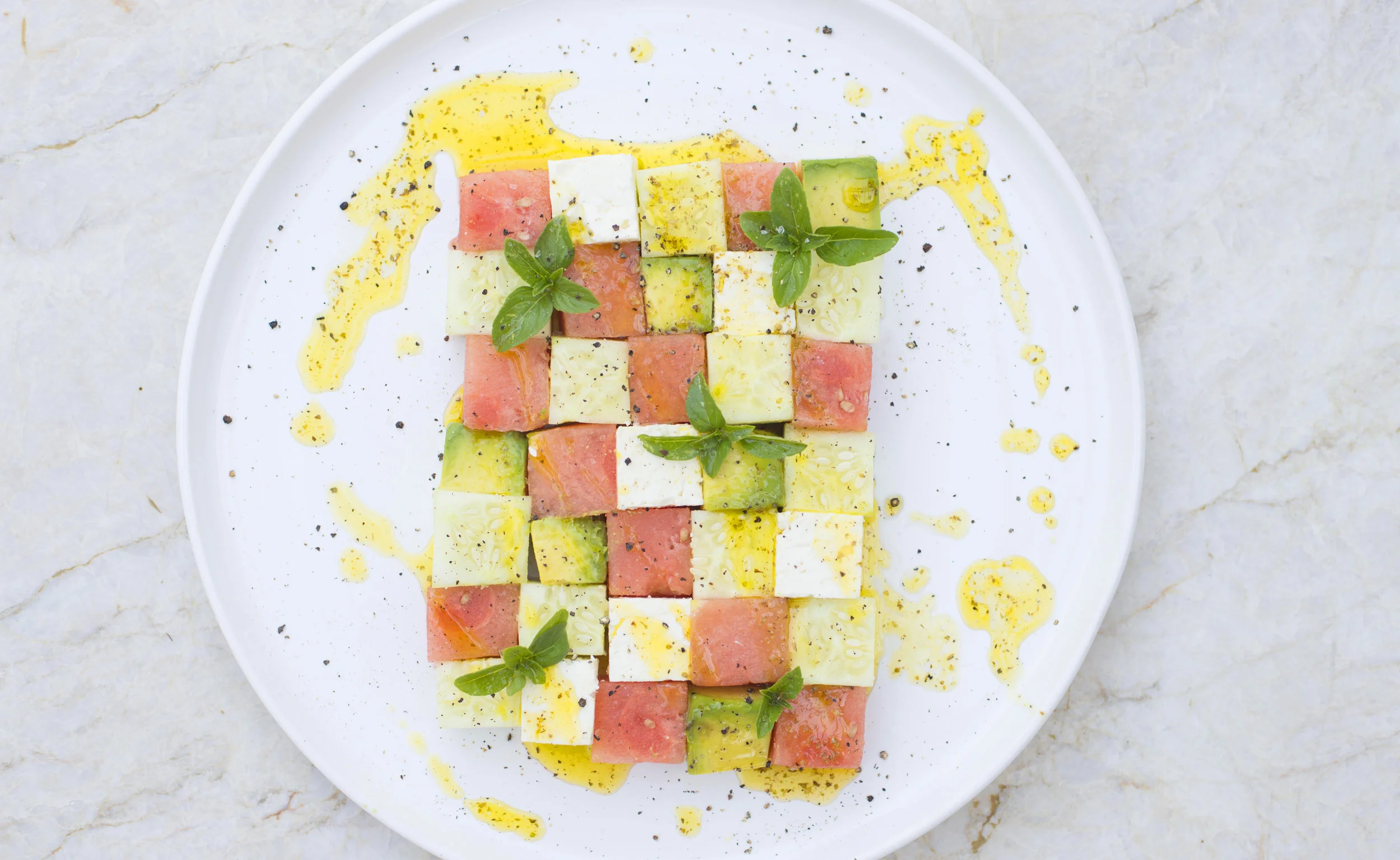 Watermelon, Feta, Cucumber & Avocado Salad