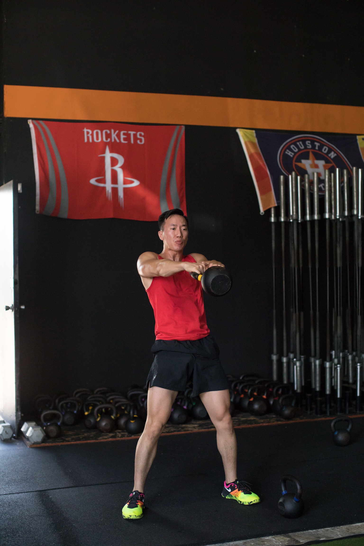  Duy is really serious with that kettlebell swing. 