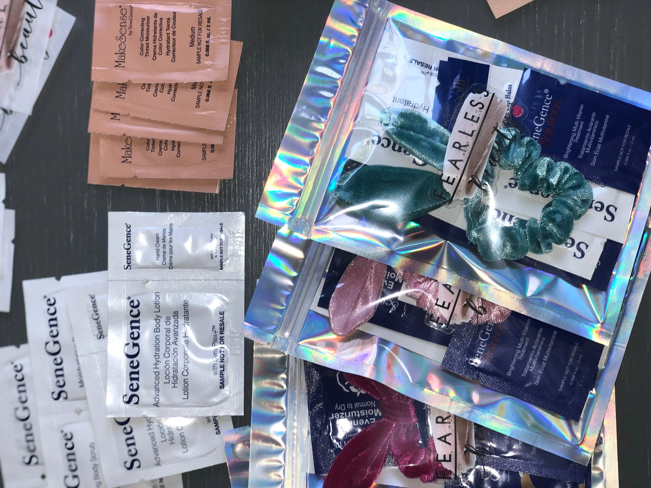 QUARANTINE SAMPLE PACKS - SAMPLE SENEGENCE MAKEUP, SKIN CARE, BODY CARE AND HAIR CARE PRODUCTS
