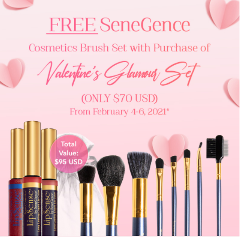 SeneGence Valentine's Day Glamour Set - Fly Girl Lipsense, Heartbreaker Lipsense, and Red Glitter Gloss