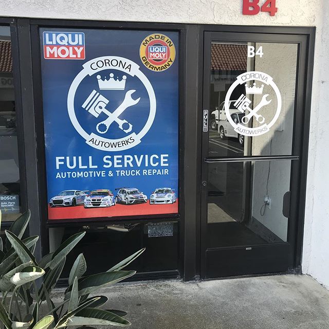 We finally got our @liquimoly.usa.canada window sign installed and we love it! 😍 #CoronaAutowerks #LiquiMoly #WeUseIt #HuntingtonBeach