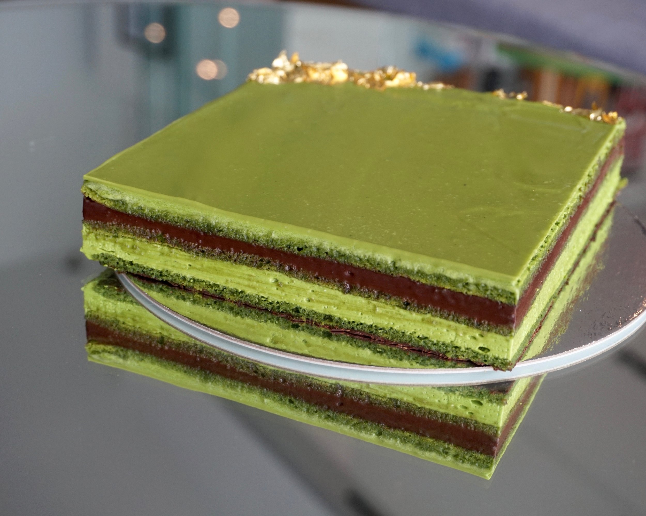 Matcha opera cake made by Gusta Cooking Studio