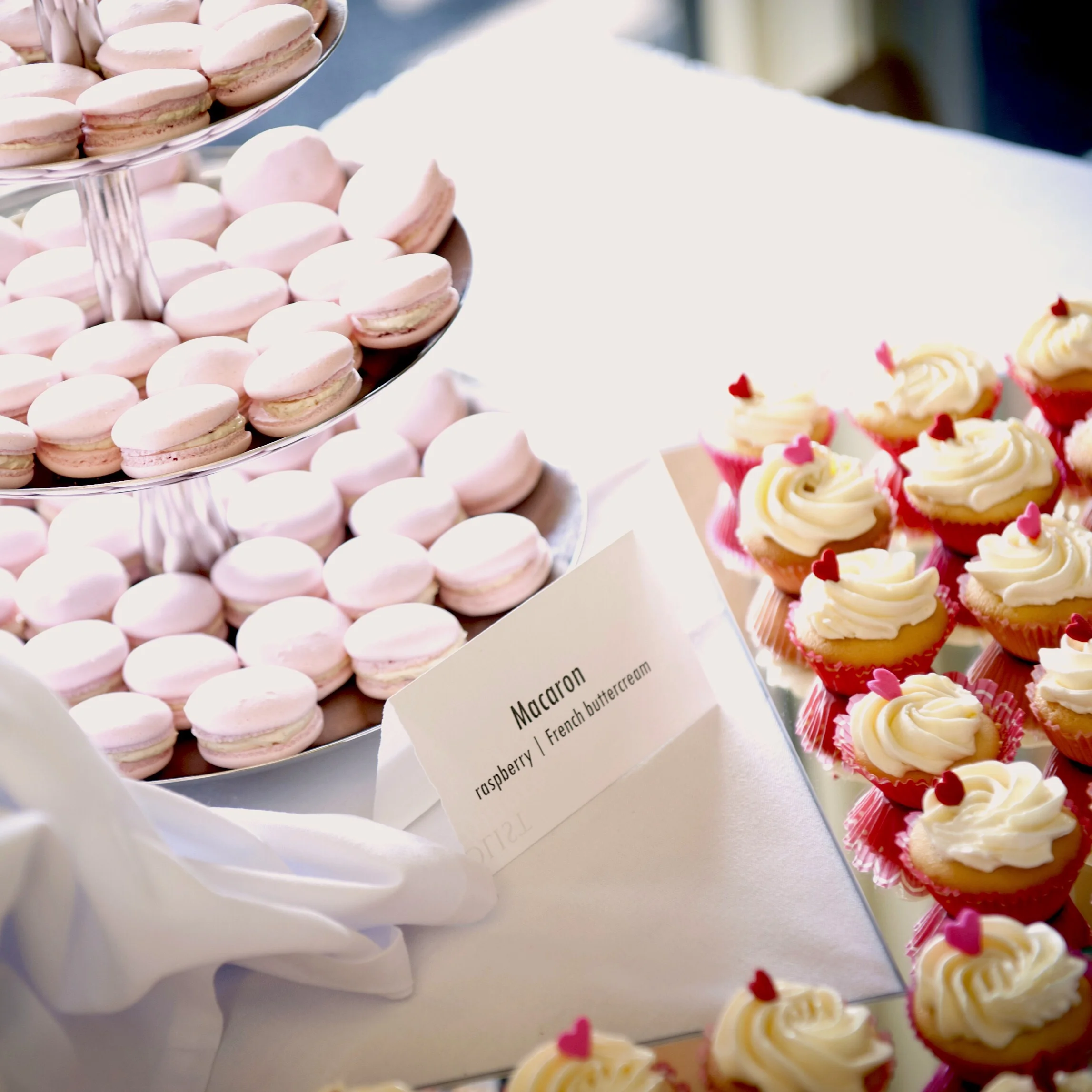 Macarons cupcakes sweet table for wedding made by Gusta Cooking Studio