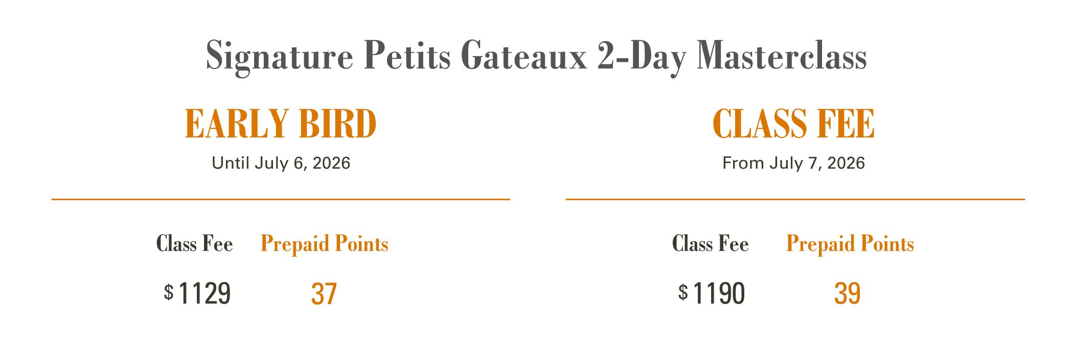 Class fee for Michael Kwan Signature Petits Gateaux Masterclass in Toronto