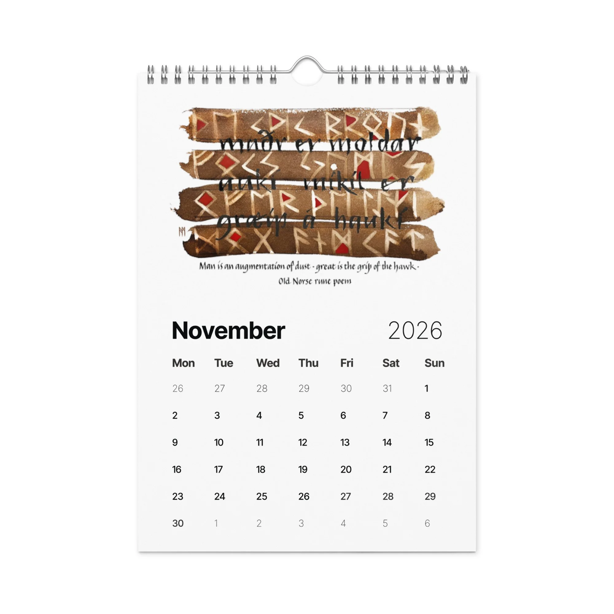 Norse Runes II - Calligraphic Wall calendar (2026) — Ann Miller
